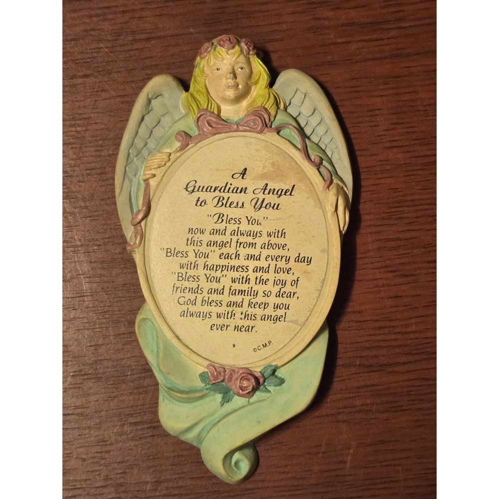 Vintage Guardian Angel Wall Plaque CMP Blessing Poem Religious‎ Decor Pastel